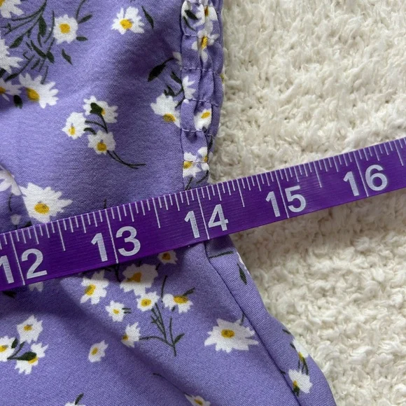 Brovave Purple Ditsy Floral Tie Front Smocked Milkmaid MIDI Dress Small NWT Boho - Picture 11 of 13
